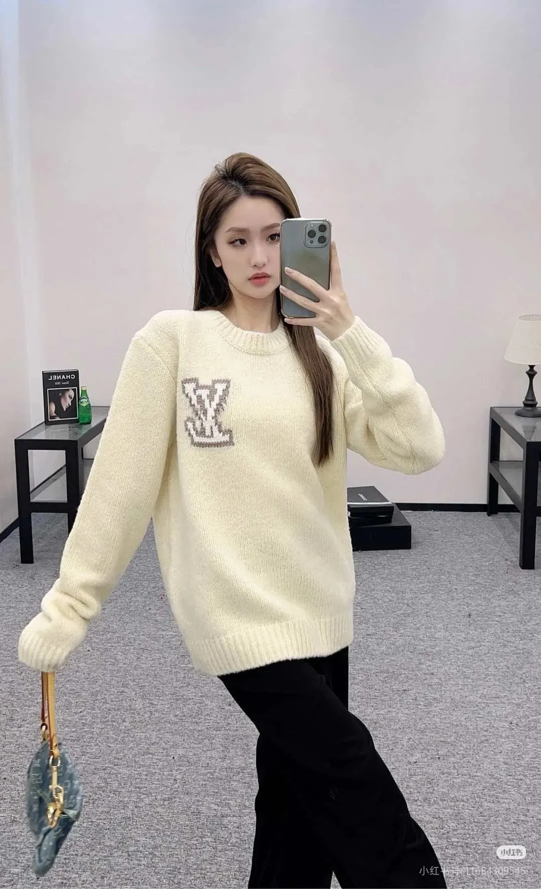 Louis Vuitton front and rear logo jacquard sweater